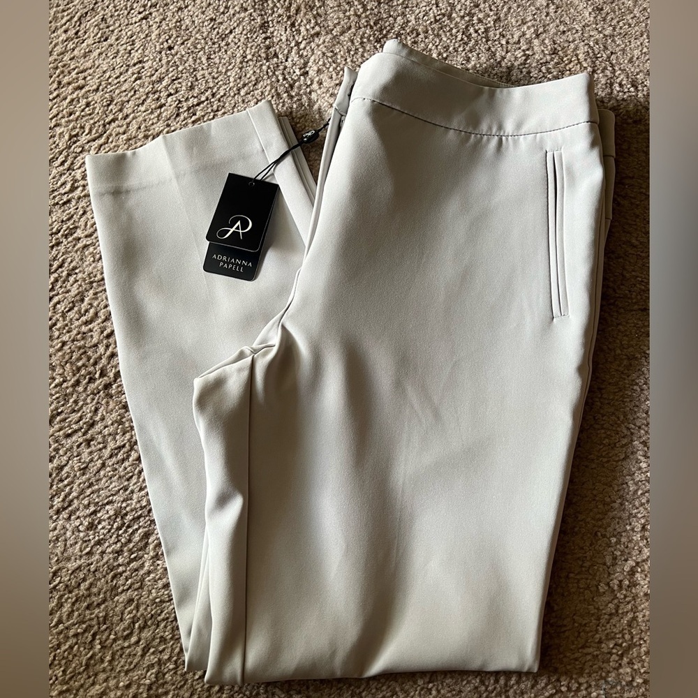 NWT Adrianna Papell Bi Stretch Kate Fit Pants Light Gray Micro Size 10